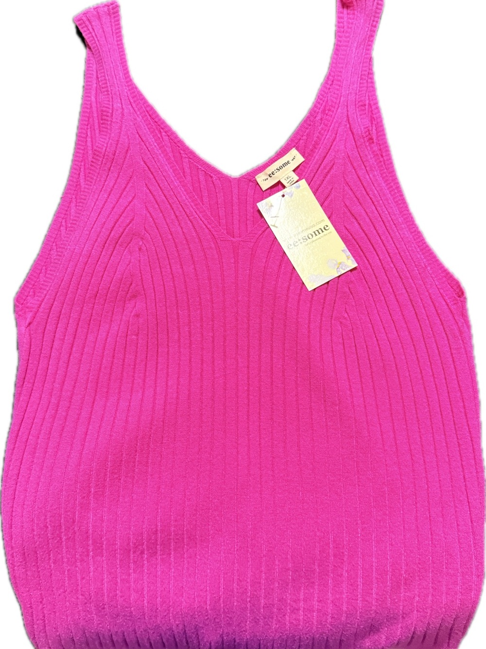 Pink Ribbed V-Neck Tank with Tag